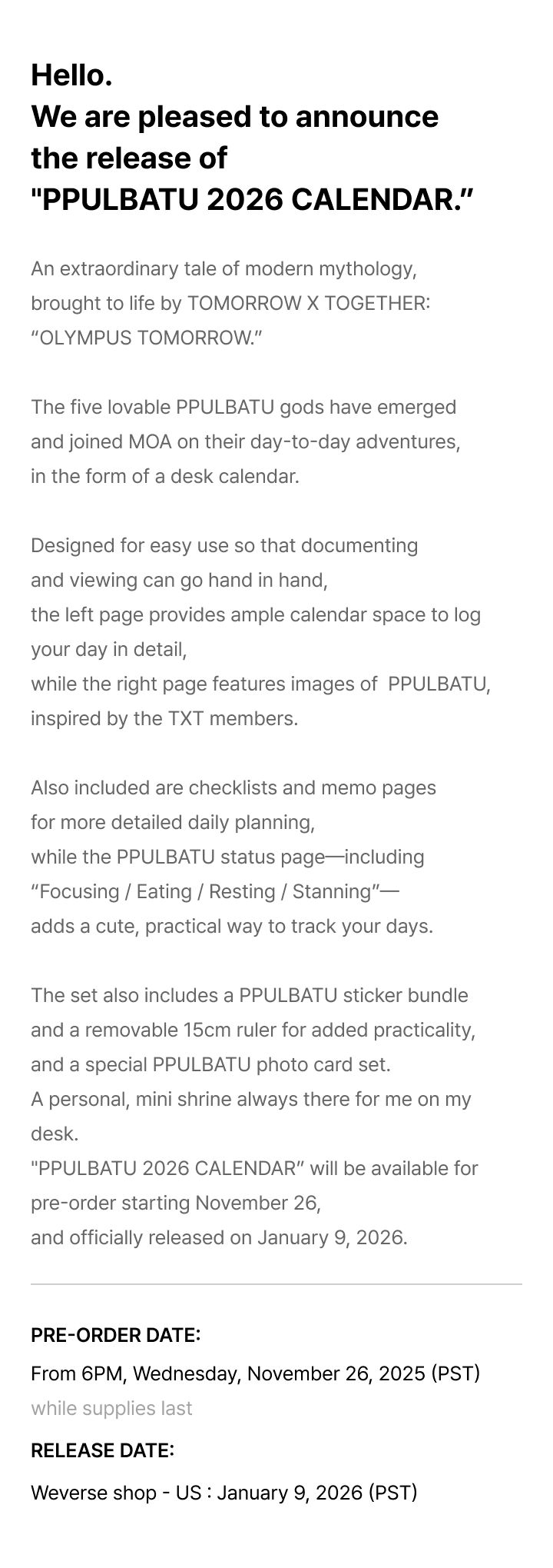 TOMORROW X TOGETHER 2026 SEASON'S GREETINGS + PPULBATU 2026 CALENDAR SET 6 detail
