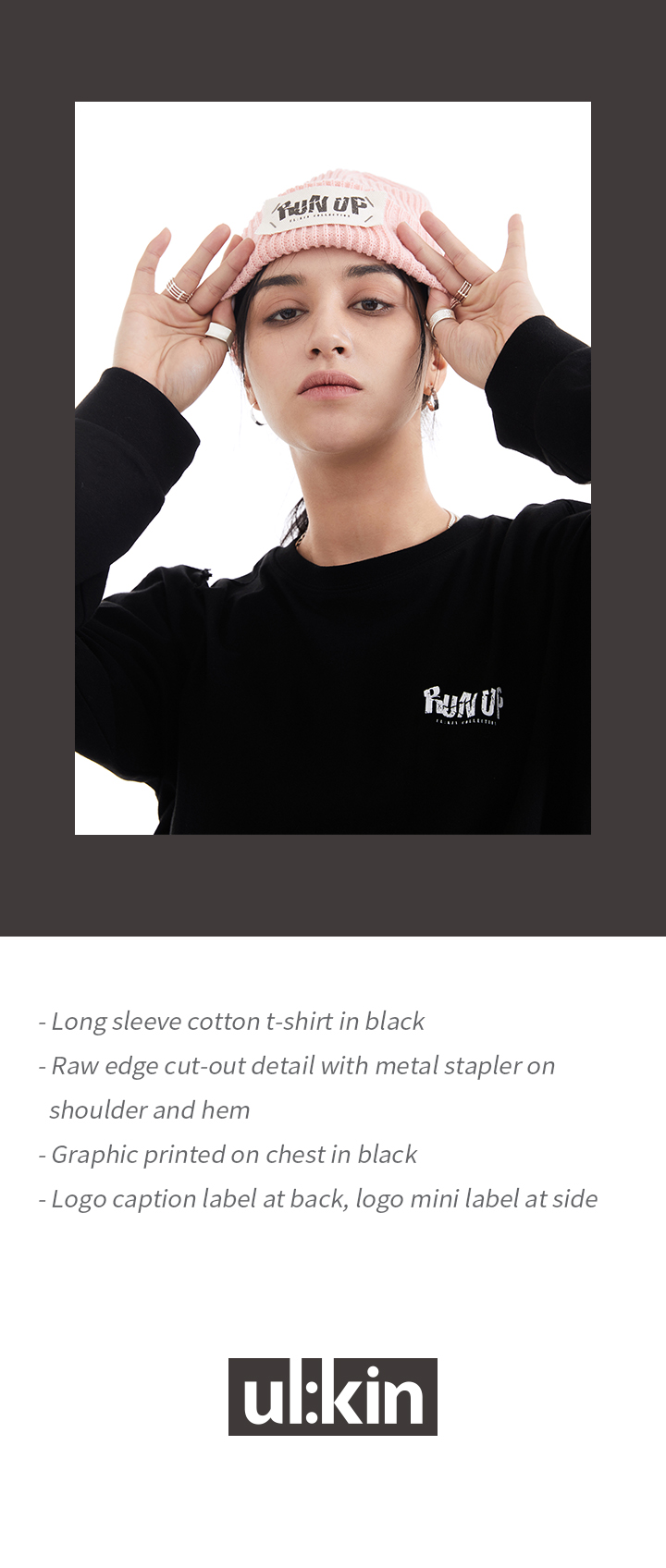 RUN UP Print Long Sleeve T-Shirts (Black) 2 detail
