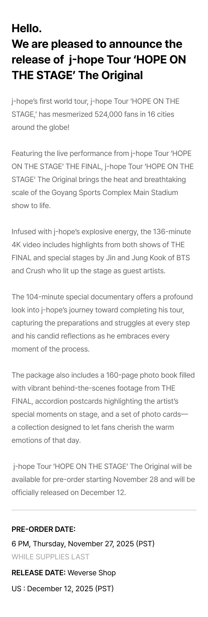 j-hope Tour ‘HOPE ON THE STAGE’ The Original SET 1 detail