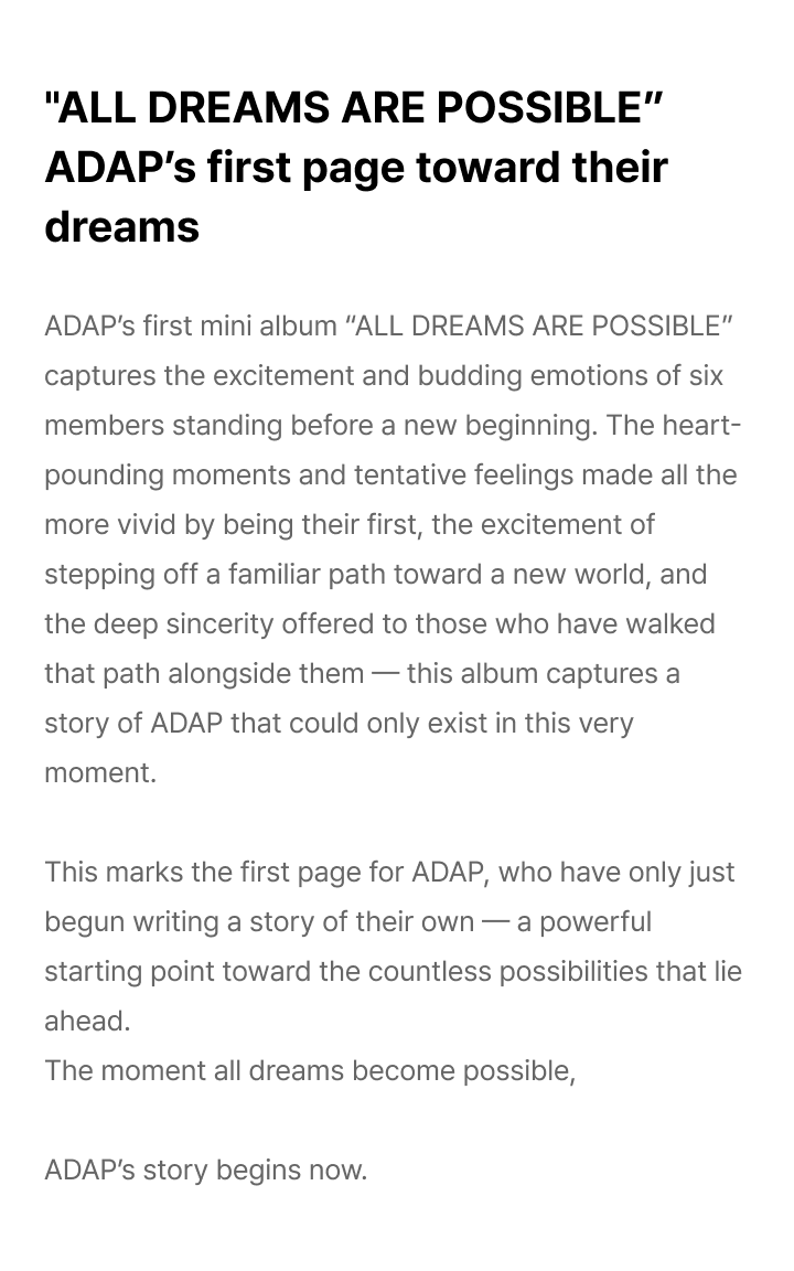 ADAP ARIRANG 1ST Mini Album [All Dreams Are Possible] (Platform Ver.)