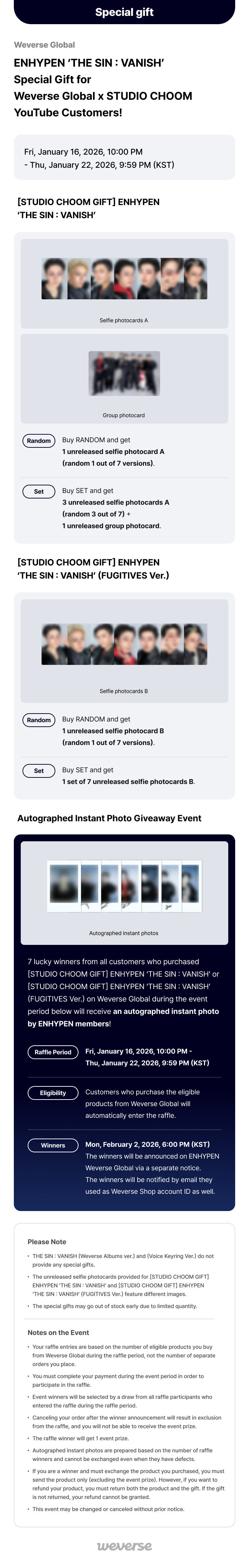 Weverse Global] ENHYPEN 'THE SIN : VANISH' Special Gift for