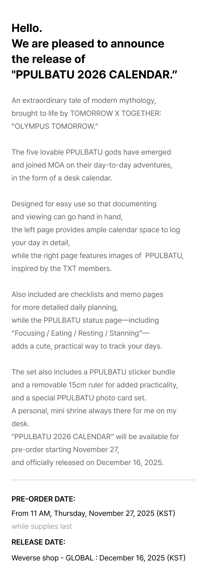 TOMORROW X TOGETHER 2026 SEASON'S GREETINGS + PPULBATU 2026 CALENDAR SET 6 detail
