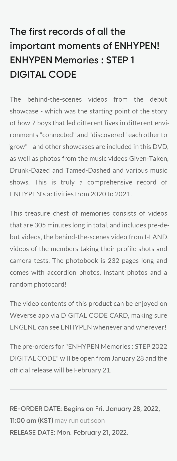 PIECES OF MEMORIES & Memories : STEP 1 DIGITAL CODE 7 detail