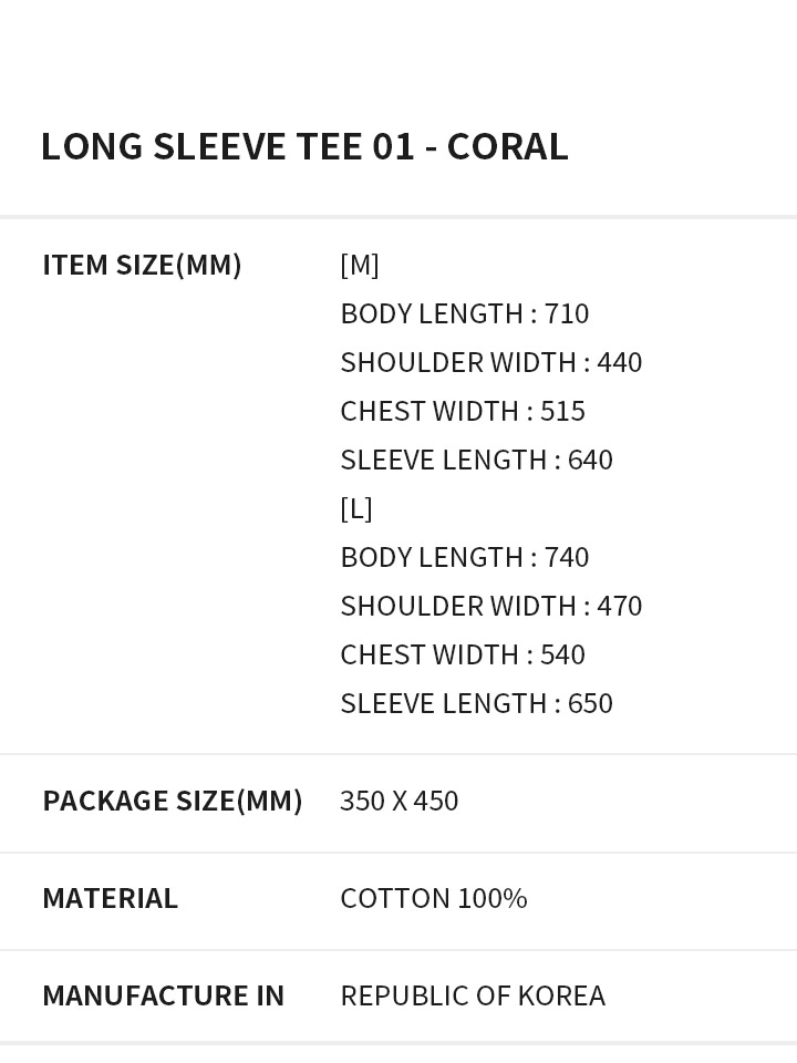 Long Sleeve Tee 01 (Coral) 2 detail