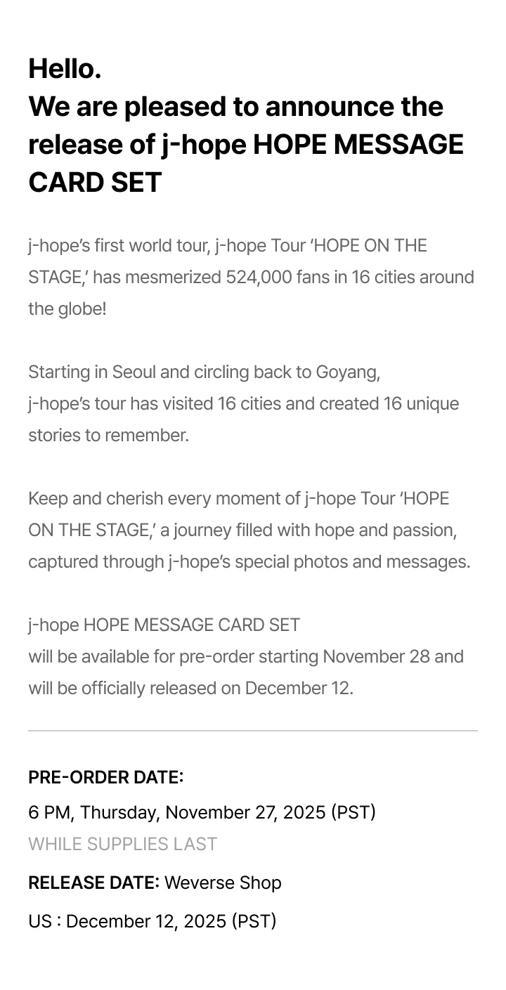 j-hope HOPE MESSAGE CARD SET 1 detail