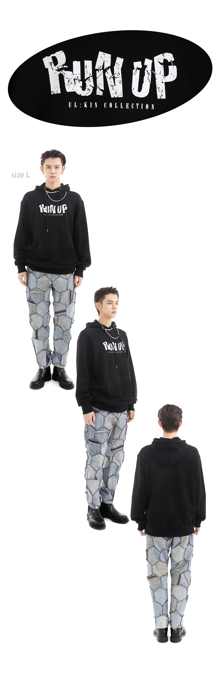 RUN UP Print Hoodie (Black) 1 detail