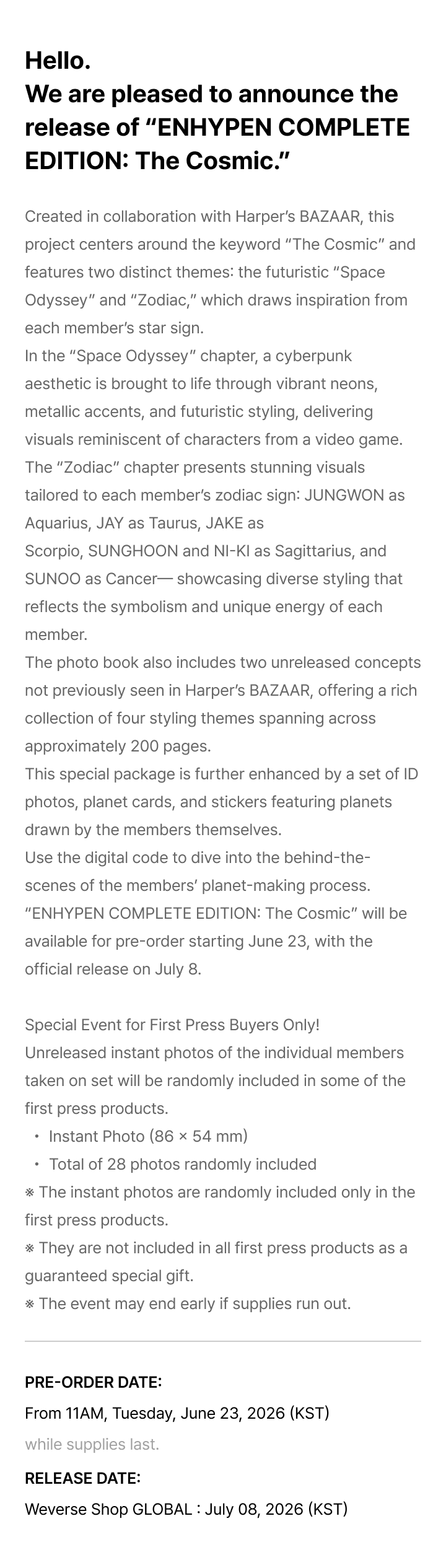 ENHYPEN Complete Edition : The Cosmic 4 detail