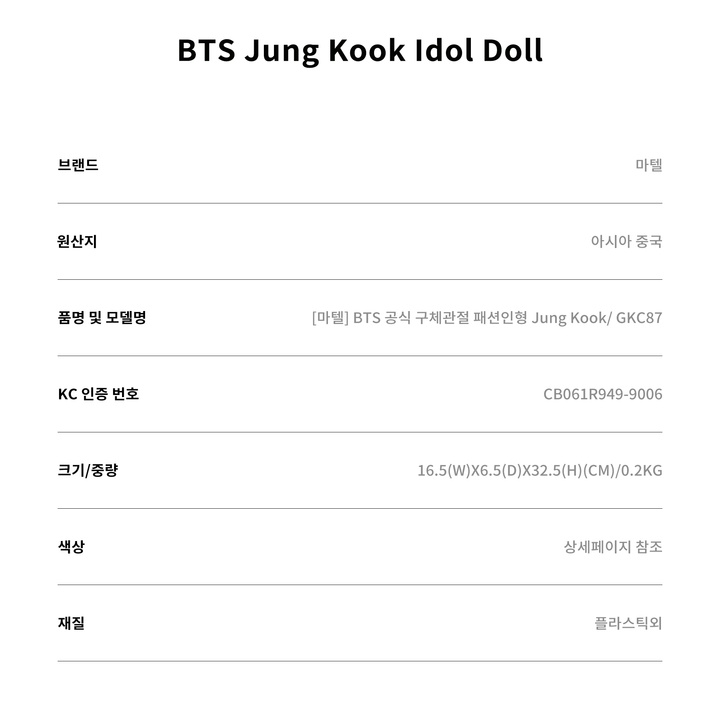 BTS IDOL Fashion Doll_JUNGKOOK 4 detail