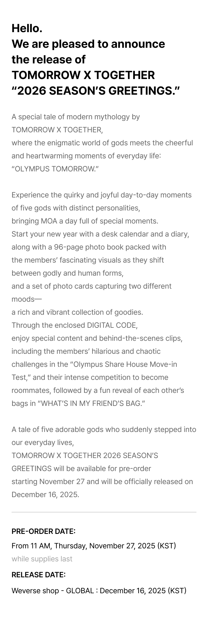 TOMORROW X TOGETHER 2026 SEASON'S GREETINGS + PPULBATU 2026 CALENDAR SET 4 detail