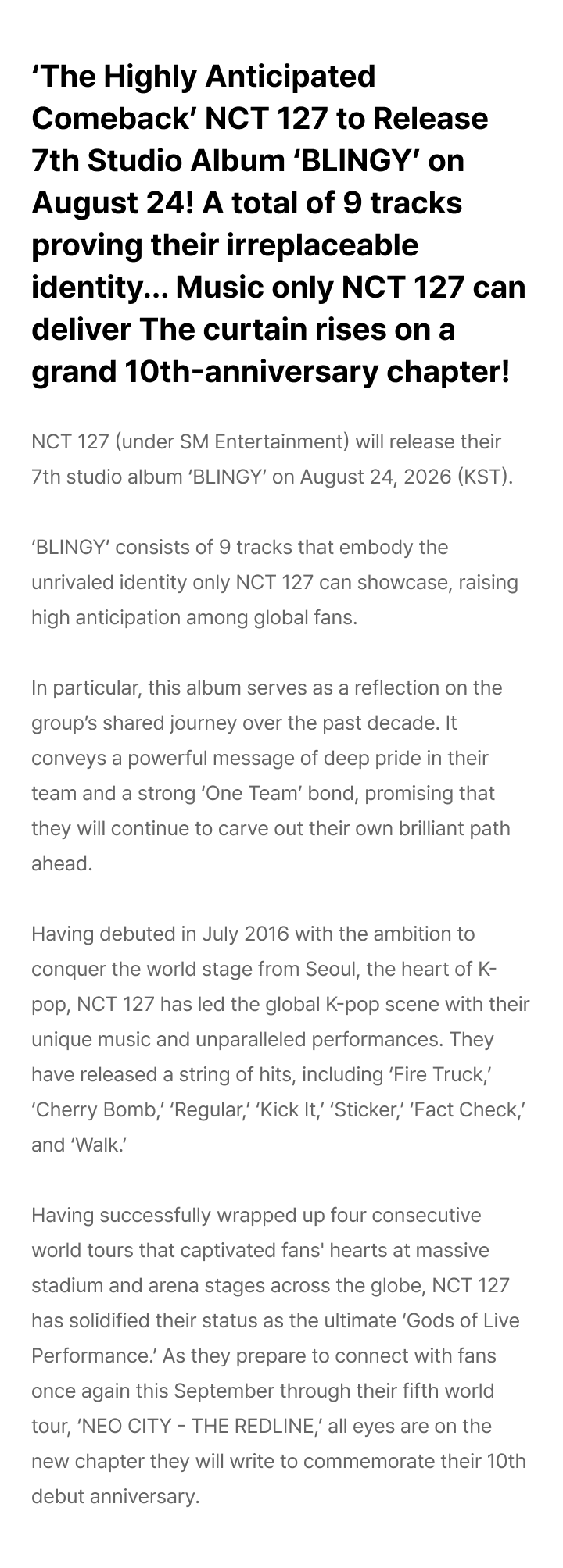 NCT 127 BLINGY The 7th Album [blingy] (photobook Ver.) (random)