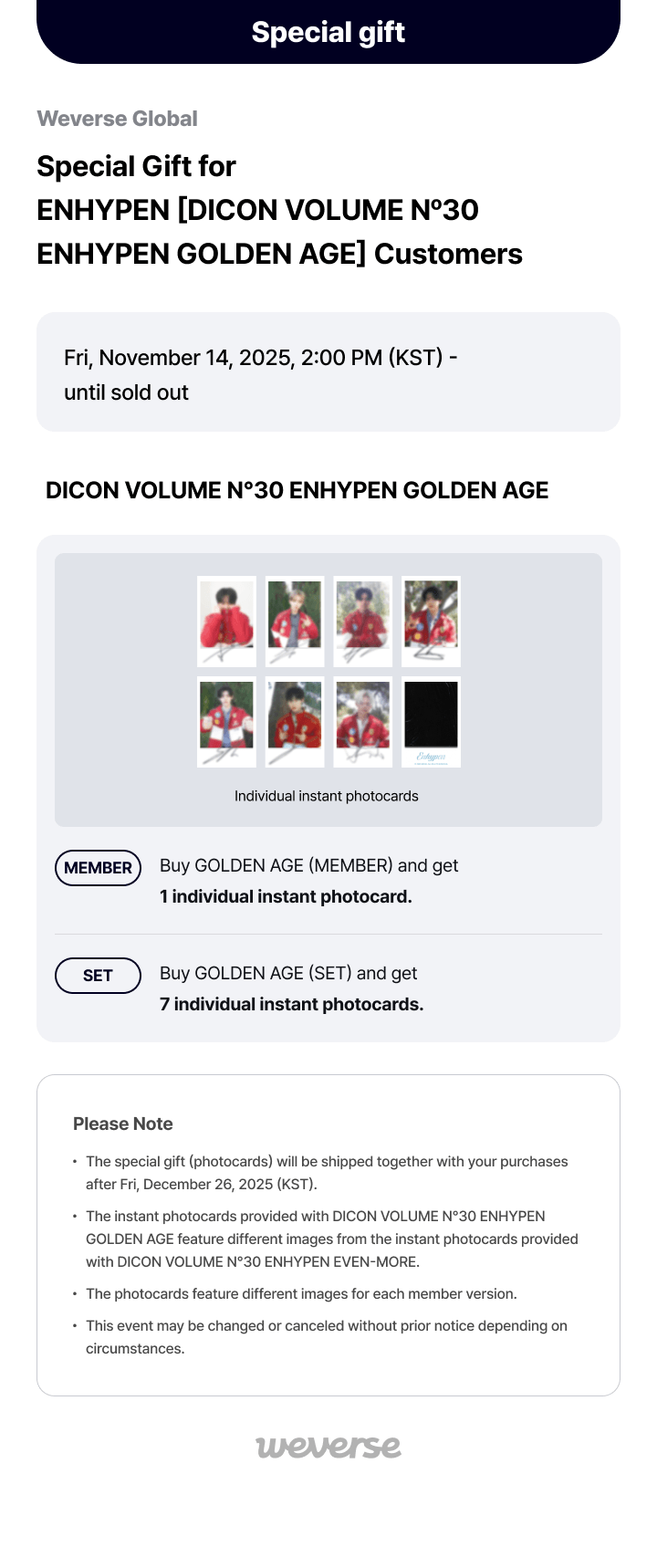 [Instant Photocard Ver.] DICON VOLUME N°30 ENHYPEN GOLDEN AGE (JAKE) 0 detail