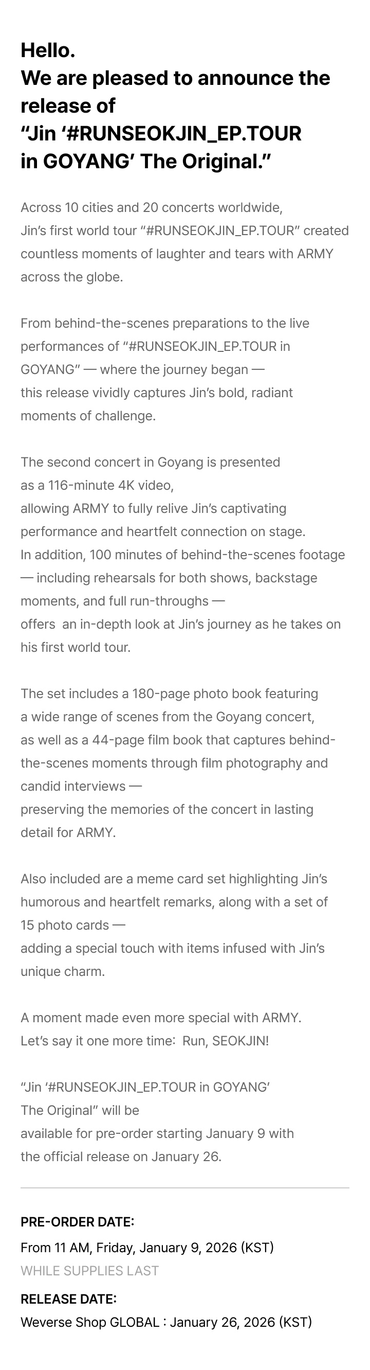 Jin '#RUNSEOKJIN_EP.TOUR in GOYANG' The Original 4 detail