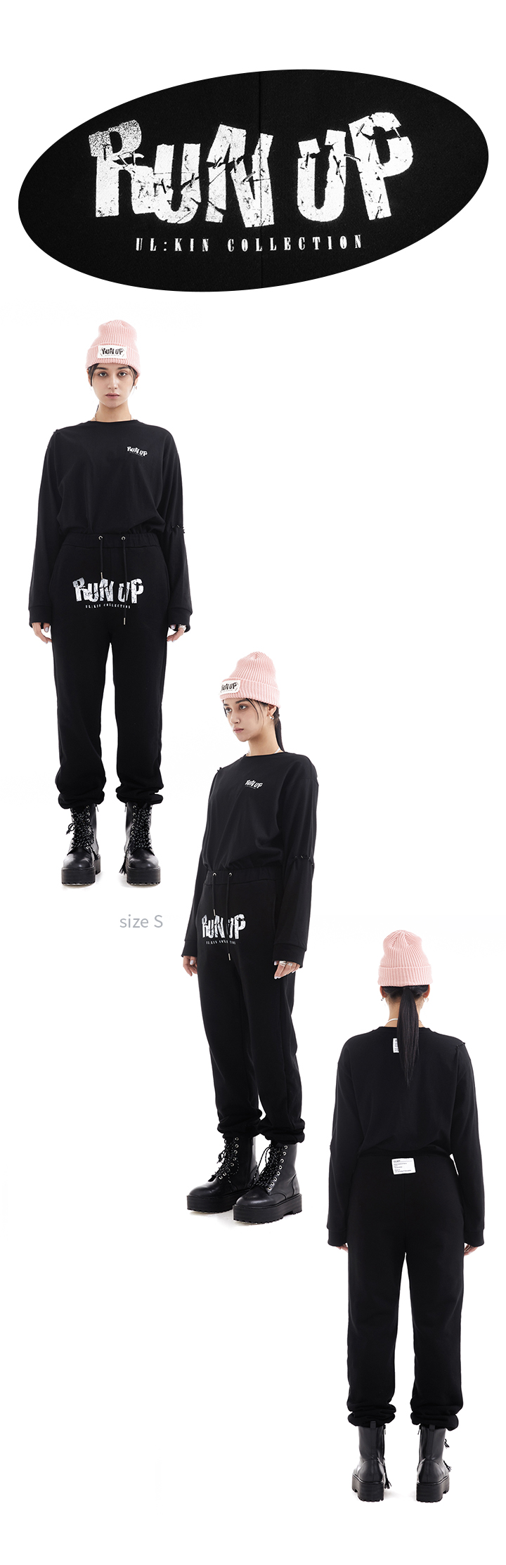 RUN UP Print Sweatpants (Black) 1 detail
