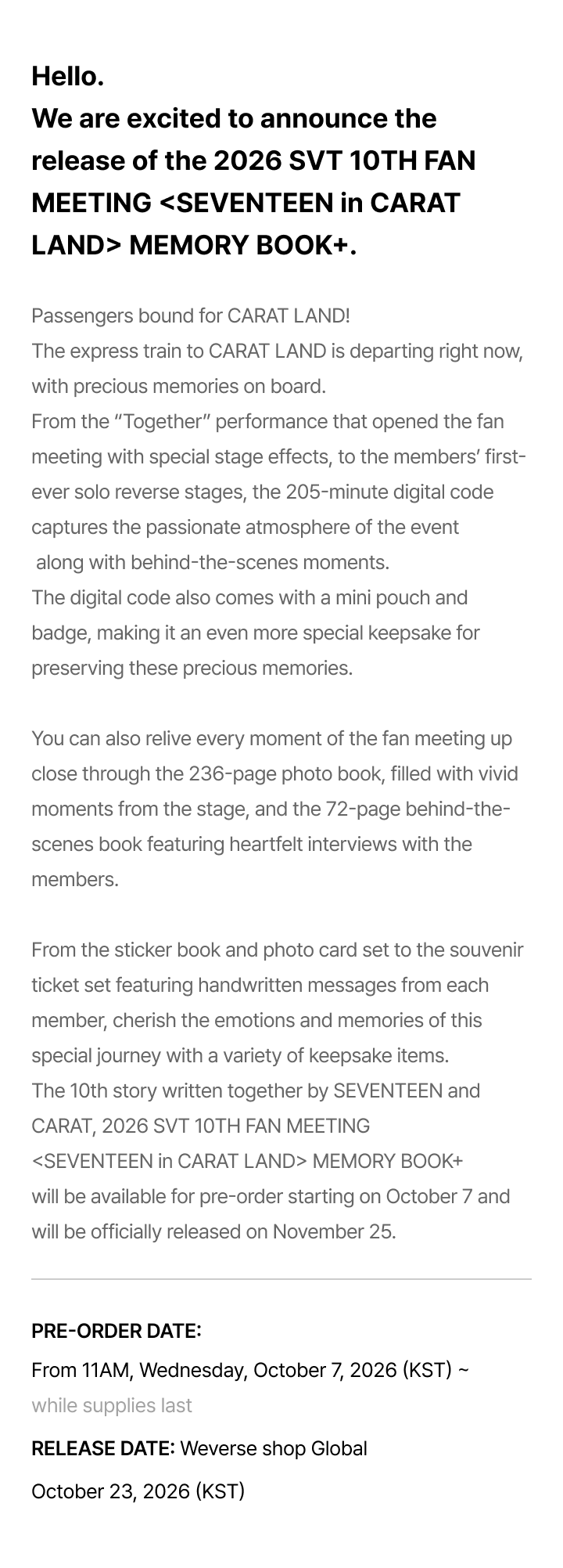 2026 SVT 10TH FAN MEETING <SEVENTEEN in CARAT LAND> MEMORY BOOK+ 2 detail