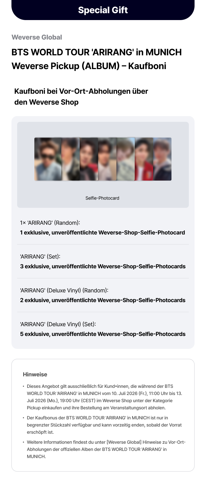 BTS WORLD TOUR 'ARIRANG' IN MUNICH Special Gift for Weverse Pickup