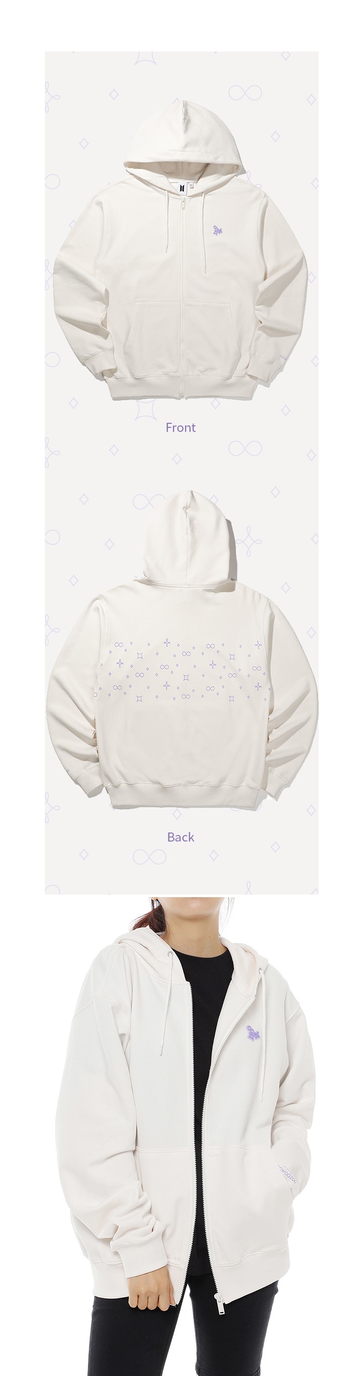 [SOWOOZOO] ZIP-UP HOODIE (ivory) 2 detail