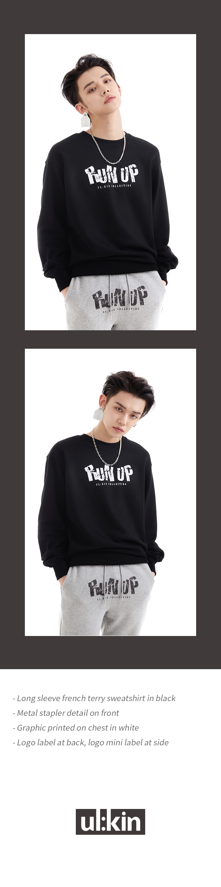 RUN UP Print Sweatshirt (Black) 2 detail