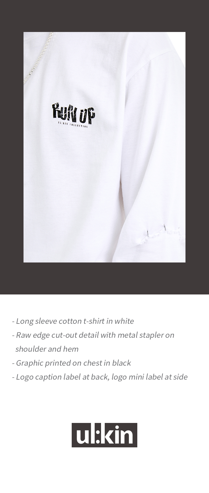 RUN UP Print Long Sleeve T-Shirts (White) 2 detail