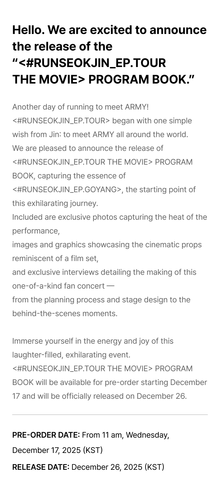<#RUNSEOKJIN_EP.TOUR THE MOVIE> PROGRAM BOOK 1 detail
