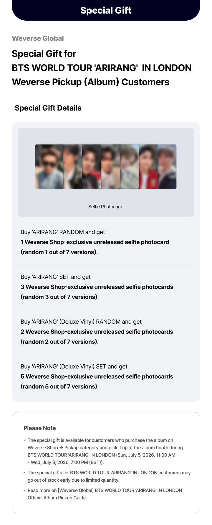 BTS WORLD TOUR 'ARIRANG' IN LONDON Special Gift for Weverse Pickup