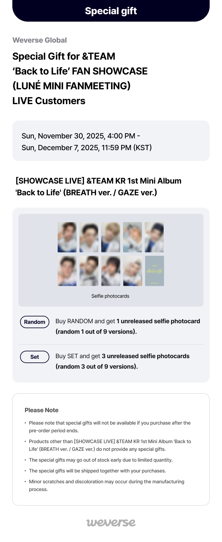 Weverse Global] Special Gift for &TEAM ʻBack to Lifeʼ FAN SHOWCASE