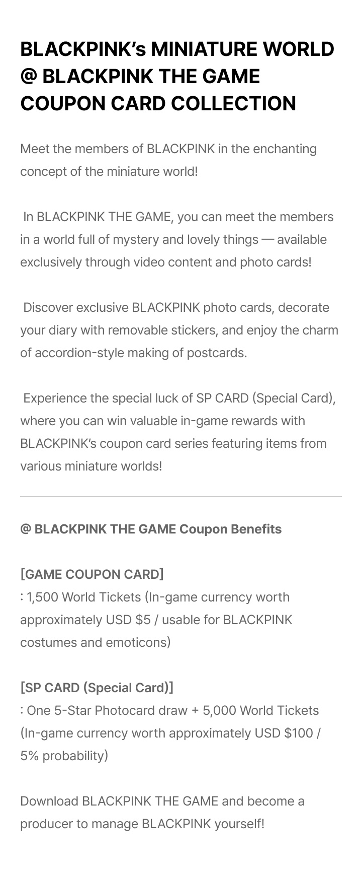 THE GAME PHOTOCARD COLLECTION_BLACKPINK's MINIATURE WORLD 1 detail