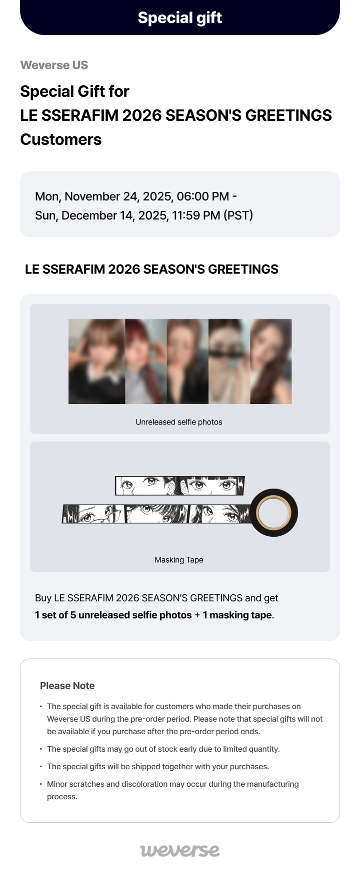 Weverse US] Special Gifts for LE SSERAFIM 2026 SEASON'S GREETINGS