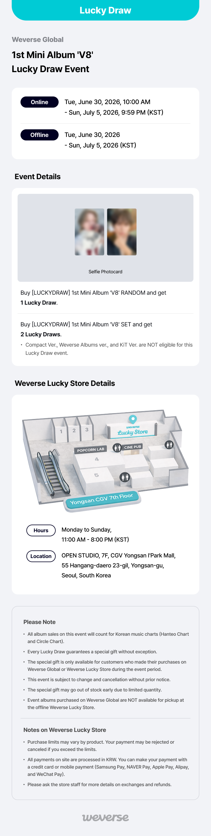 Weverse Global] V8 1st Mini Album 'V8' Lucky Draw Event