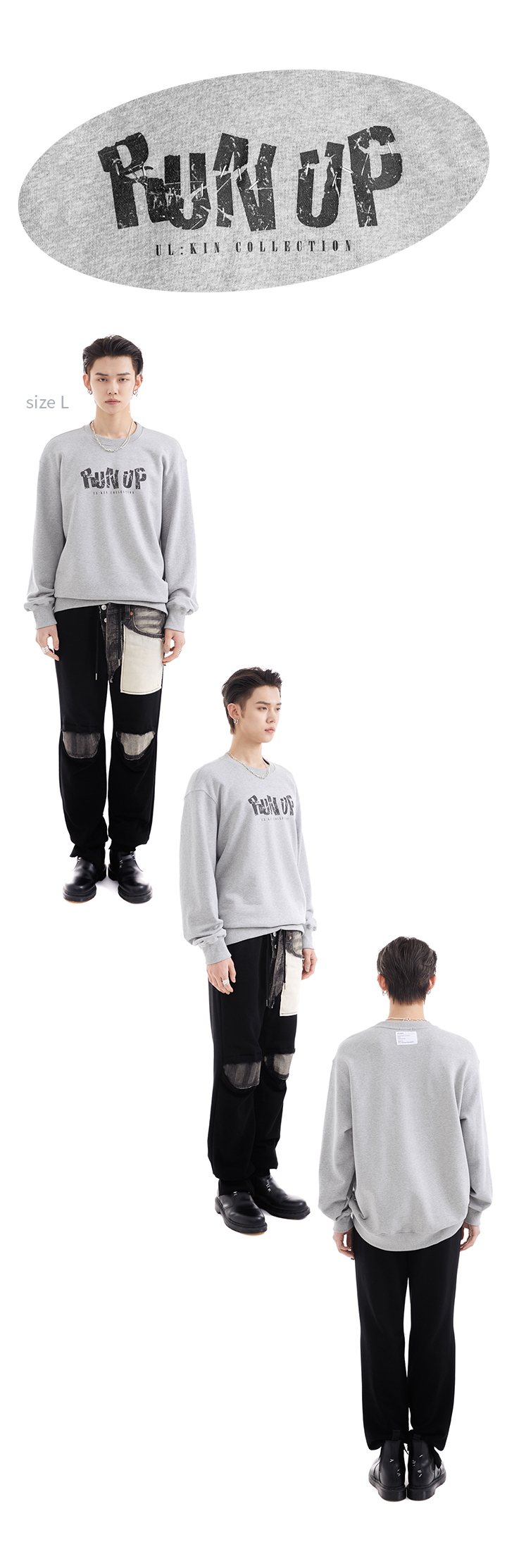 RUN UP Print Sweatshirt (Grey) 1 detail