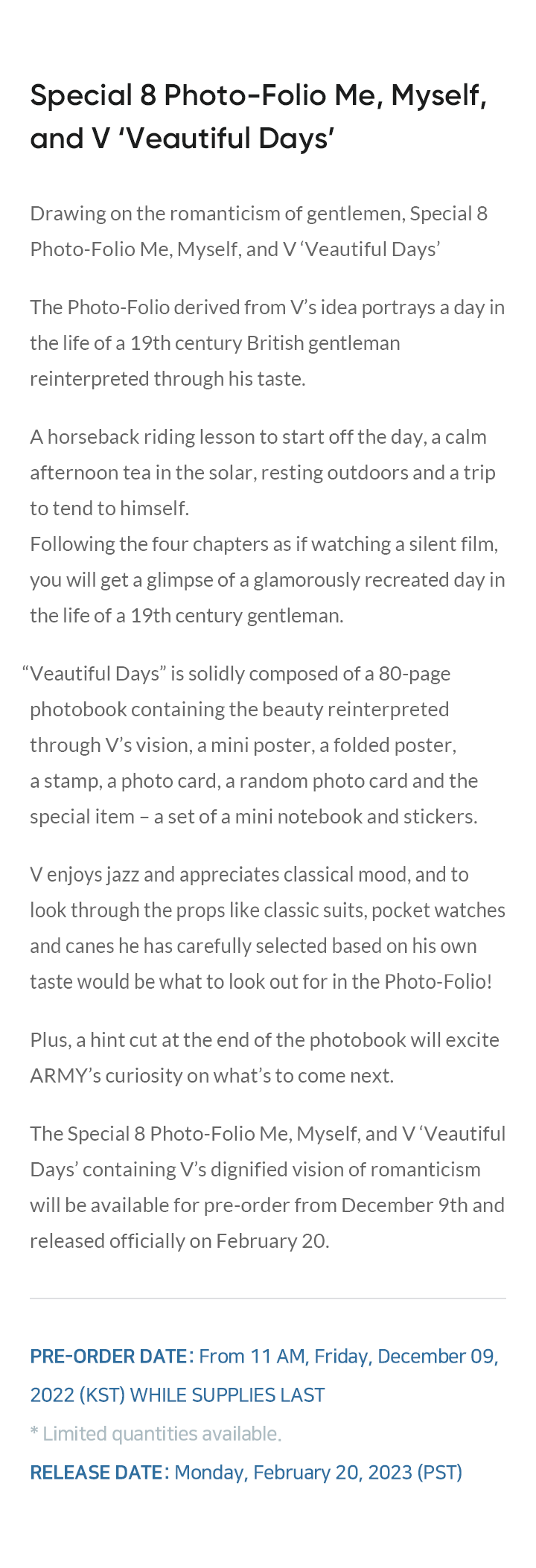 Special 8 Photo-Folio Me, Myself, and V ‘Veautiful Days’ 1 detail