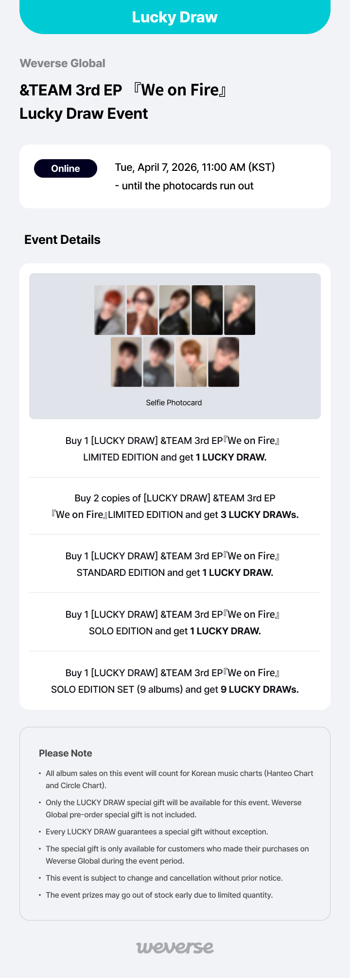 Weverse Global] &TEAM 3rd EP 『We on Fire』 LUCKY DRAW EVENT