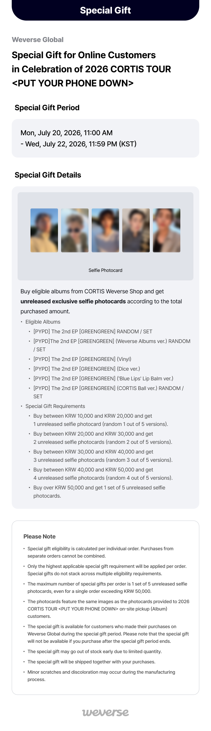 Weverse Global] Special Gift for Online Customers in Celebration