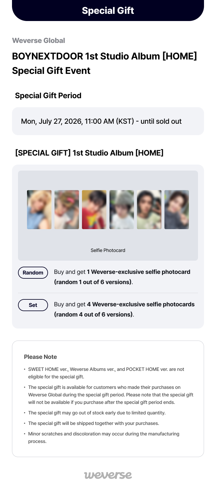 BOYNEXTDOOR  weverse global 6枚セット Weverse Global] BOYNEXTDOOR 1st Studio Album [HOME] Special Gift Event