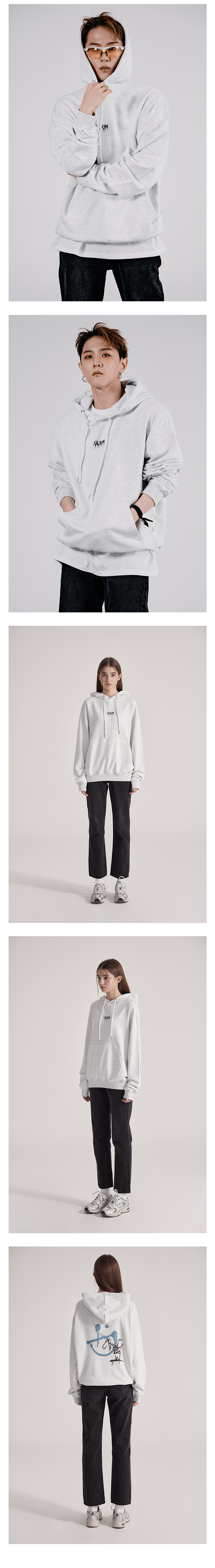 [ULKIN X iKON DK] iKonic Smile Hoodie_Light grey 2 detail