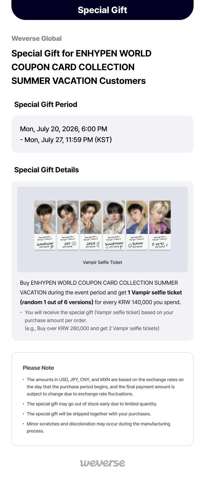 [ENHYPEN World Coupon Card Collection] Summer Vacation Collector Ver.