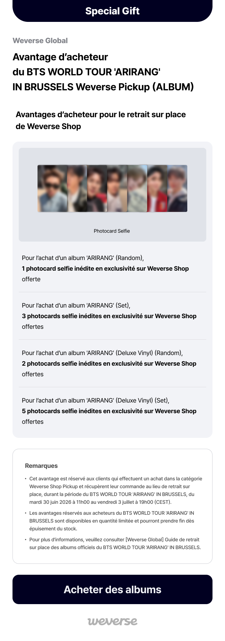 Weverse Global] BTS WORLD TOUR 'ARIRANG' IN BRUSSELS Special Gift