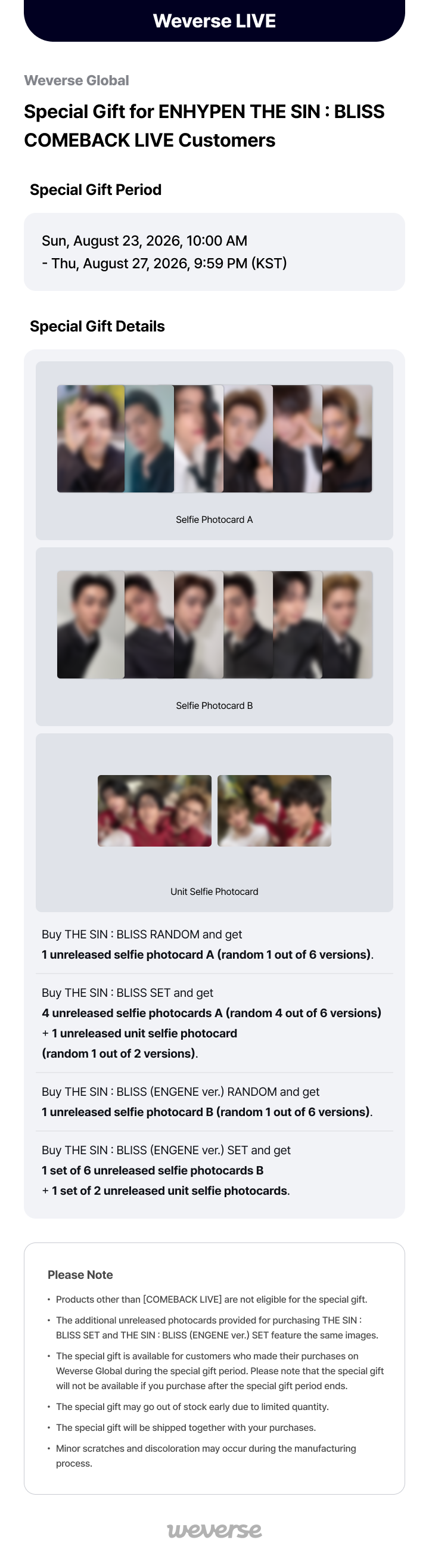 ENHYPEN Special gift Weverse ヒスン Weverse Global] Special Gift for ENHYPEN THE SIN : BLISS COMEBACK
