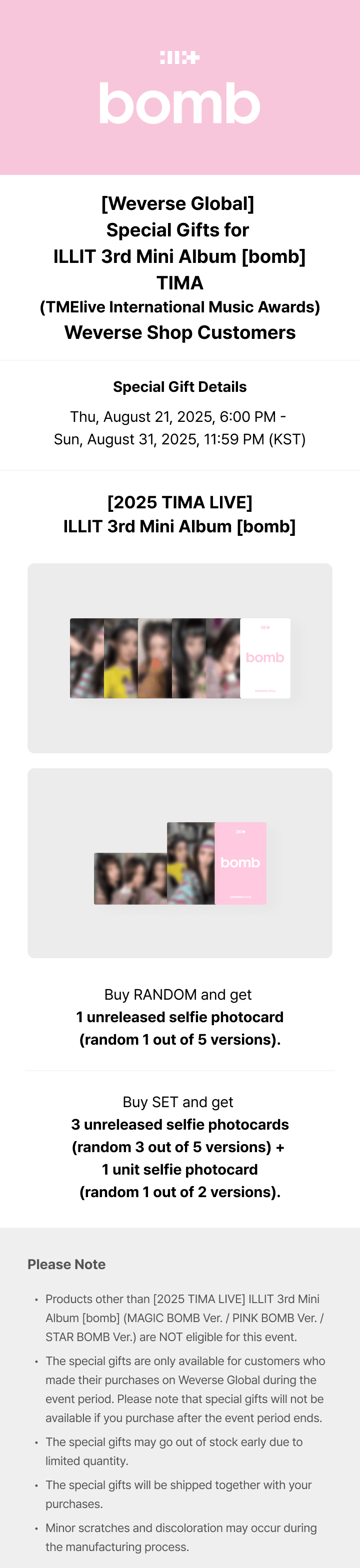 [2025 TIMA LIVE] 3rd Mini Album 'bomb' (Random) 0 detail