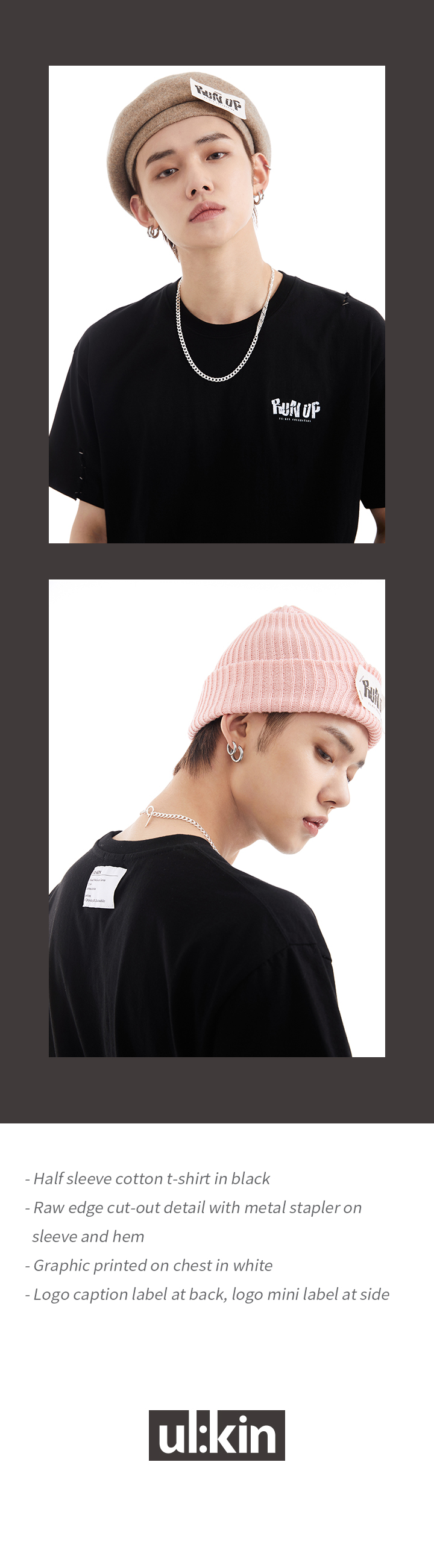 RUN UP Print T-Shirts (Black) 2 detail