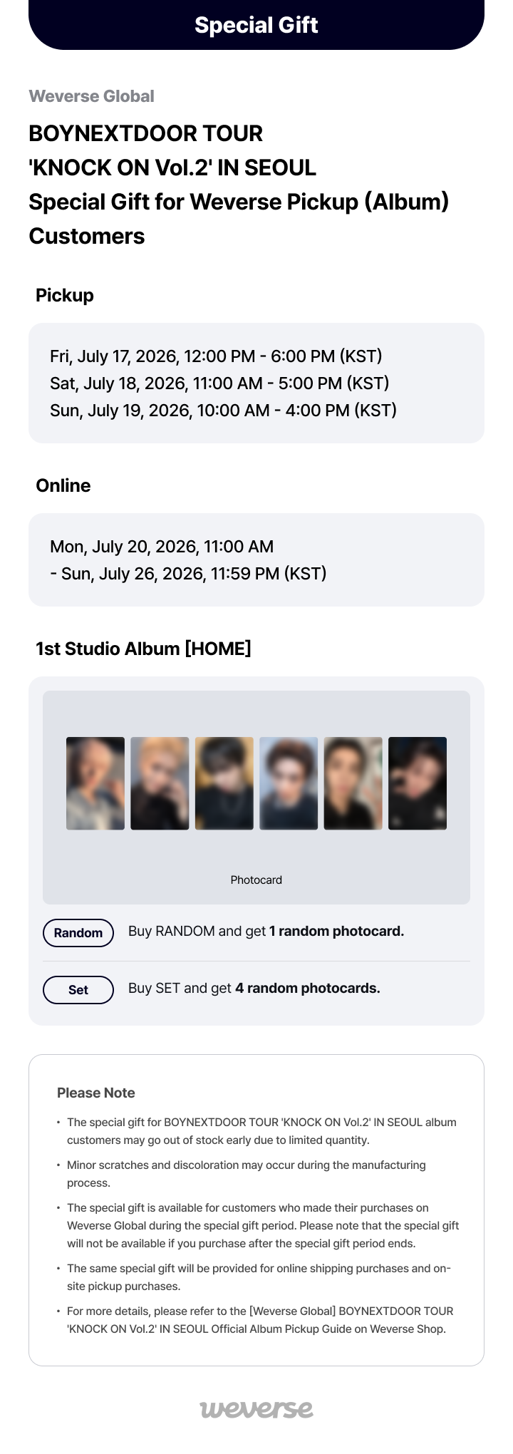 BOYNEXTDOOR  weverse global 6枚セット Weverse Global] Special Gift for BOYNEXTDOOR TOUR 'KNOCK ON Vol.2