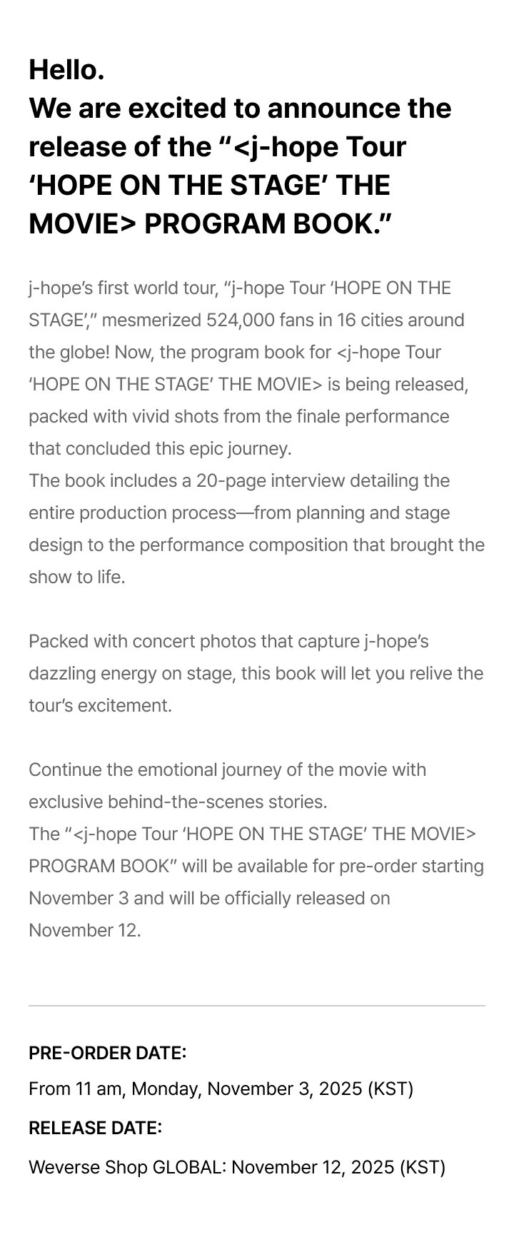<j-hope Tour ‘HOPE ON THE STAGE’ THE MOVIE> PROGRAM BOOK 1 detail