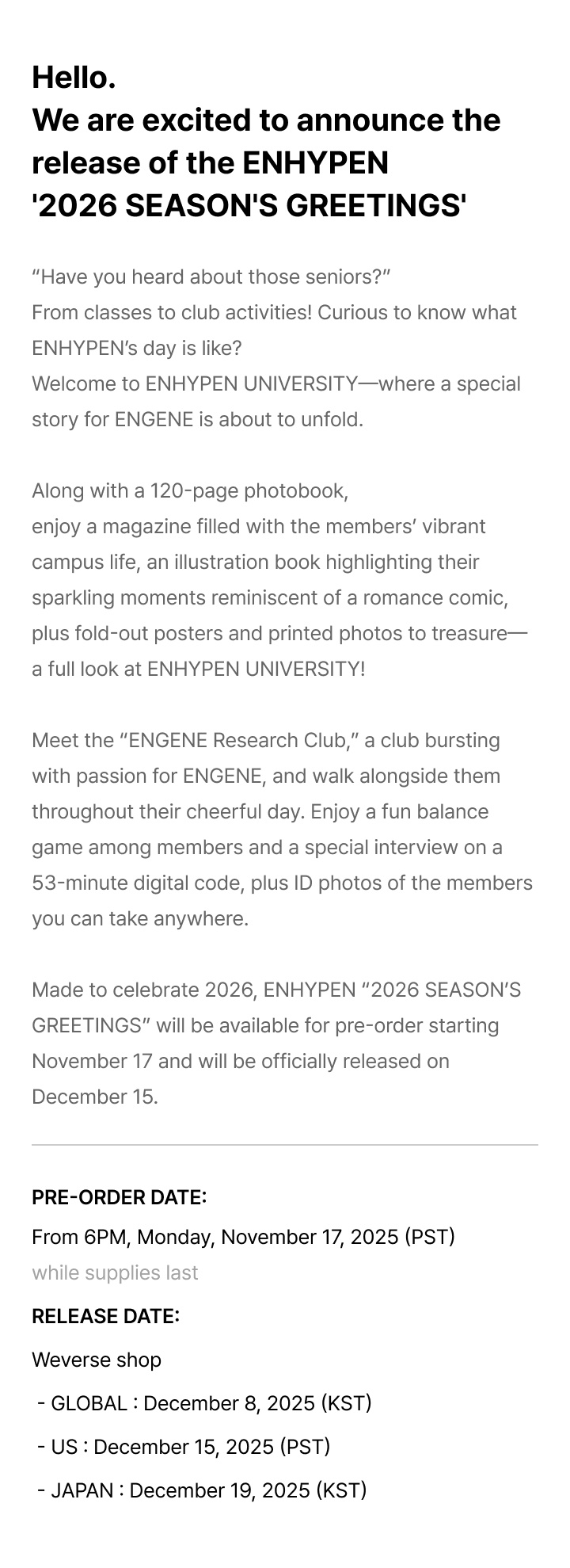 ENHYPEN 2026 SEASON'S GREETINGS 2 detail