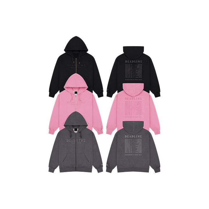 [DEADLINETOUR] BLACKPINK LOGO APPLIQUE ZIP-UP HOODIE_0
