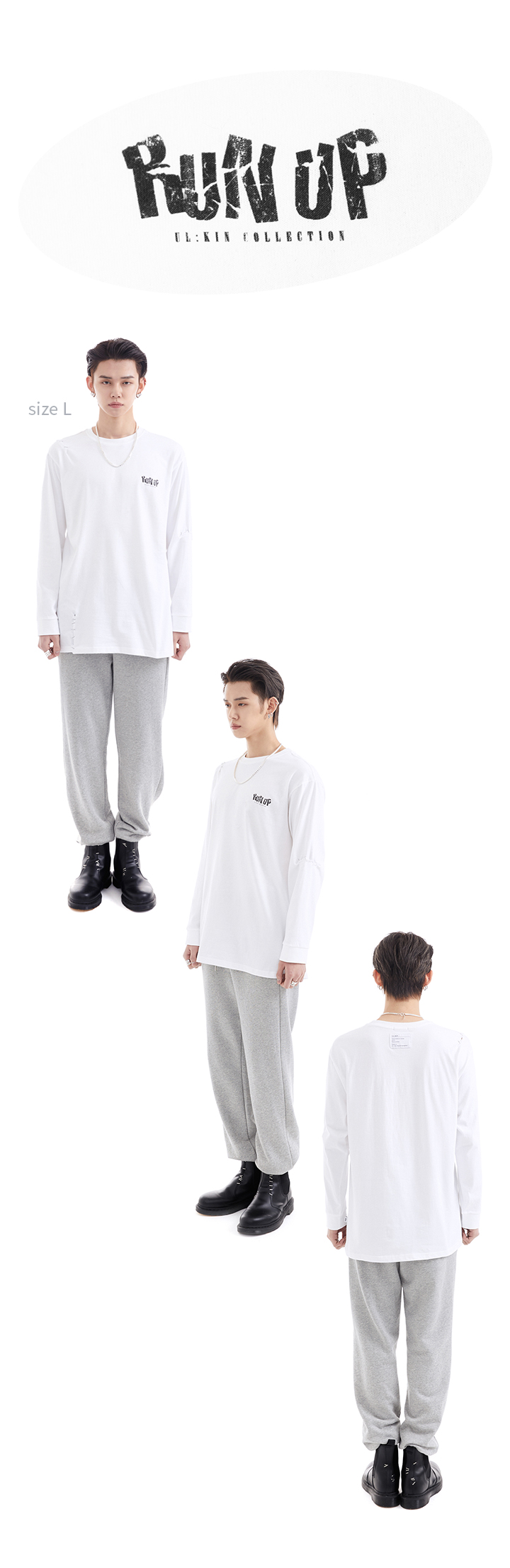 RUN UP Print Long Sleeve T-Shirts (White) 1 detail