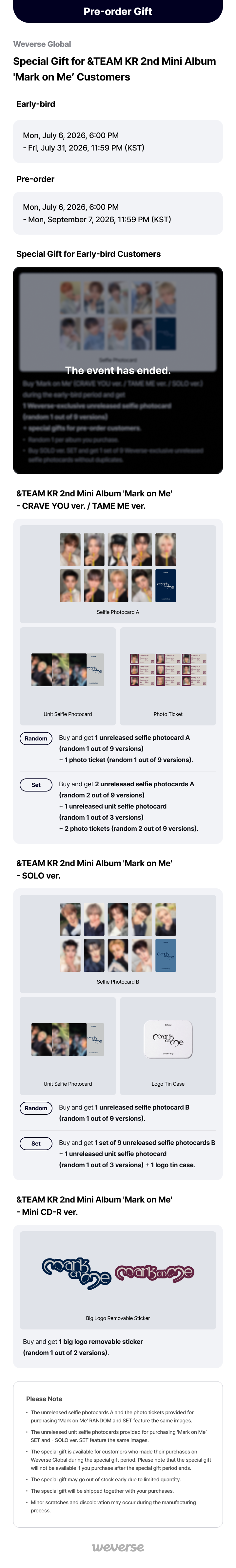 Weverse Global] Special Gift for &TEAM KR 2nd Mini Album 'Mark on