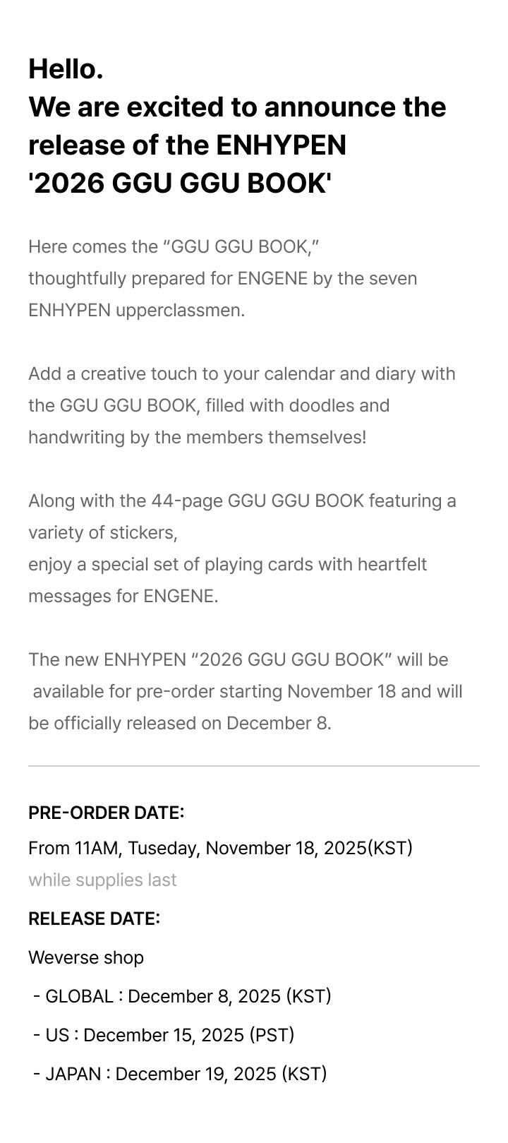 ENHYPEN 2026 SEASON'S GREETINGS / 2026 GGU GGU BOOK (SET) 4 detail