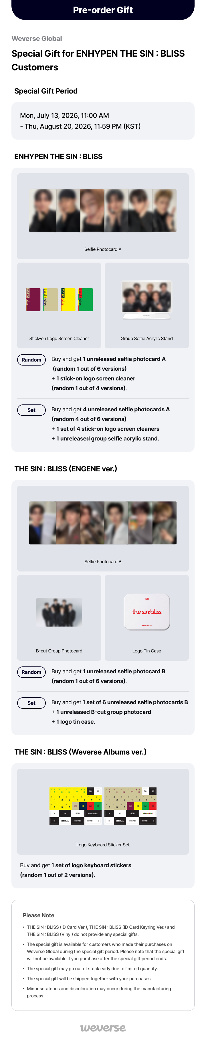 ENHYPEN Special gift Weverse ヒスン Weverse Global] Special Gift for ENHYPEN THE SIN : BLISS Customers