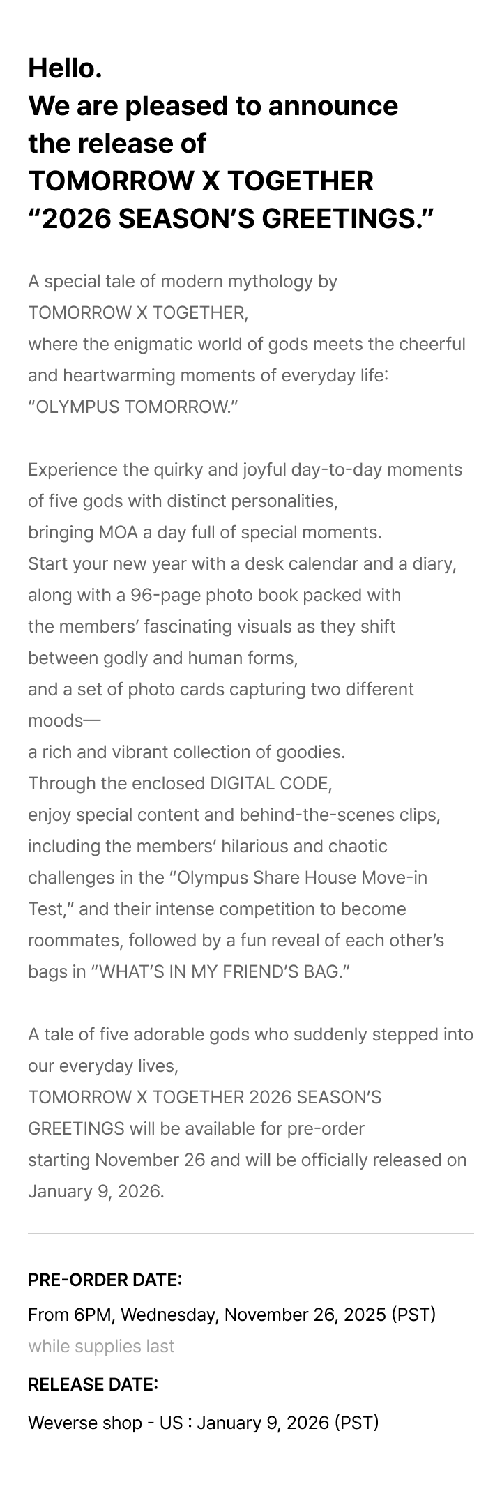 TOMORROW X TOGETHER 2026 SEASON'S GREETINGS + PPULBATU 2026 CALENDAR SET 4 detail