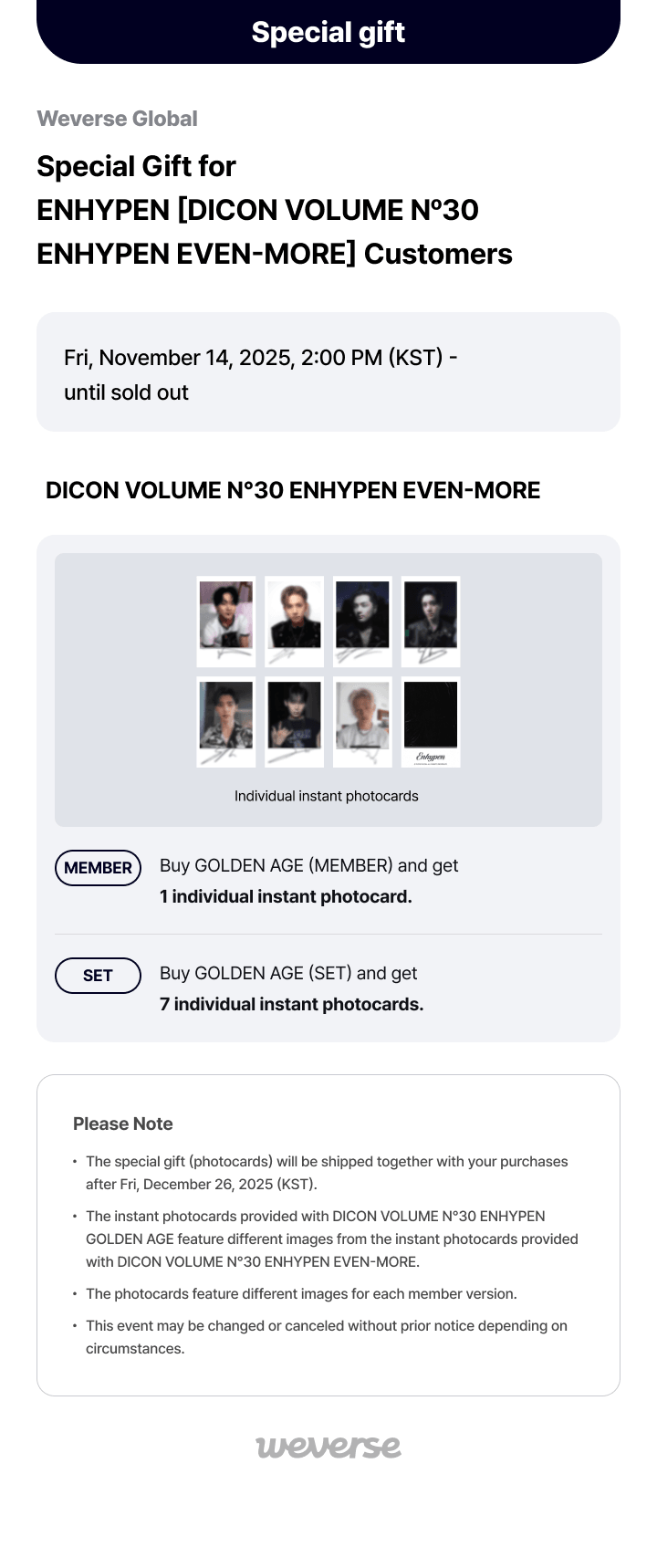[Instant Photocard Ver.] DICON VOLUME N°30 ENHYPEN EVEN-MORE (SET) 0 detail