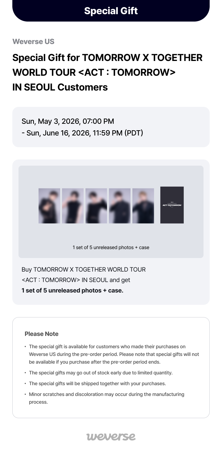 Weverse US] Special Gift for TOMORROW X TOGETHER WORLD TOUR <ACT